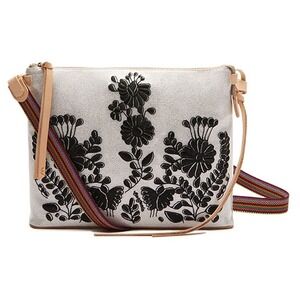 Consuela Krystal Downtown Crossbody Floral Embroidered Bag White Glitter Black